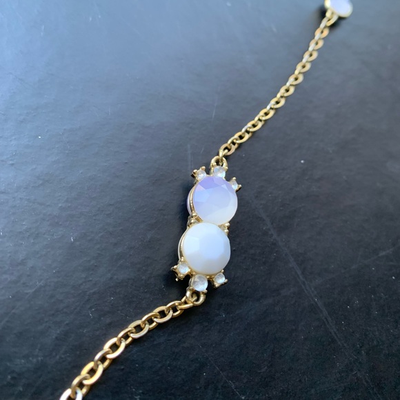 Banana Republic Mother of Pearl Crystal Rhinestone Long Gold Necklace Jewelry - Picture 2 of 6